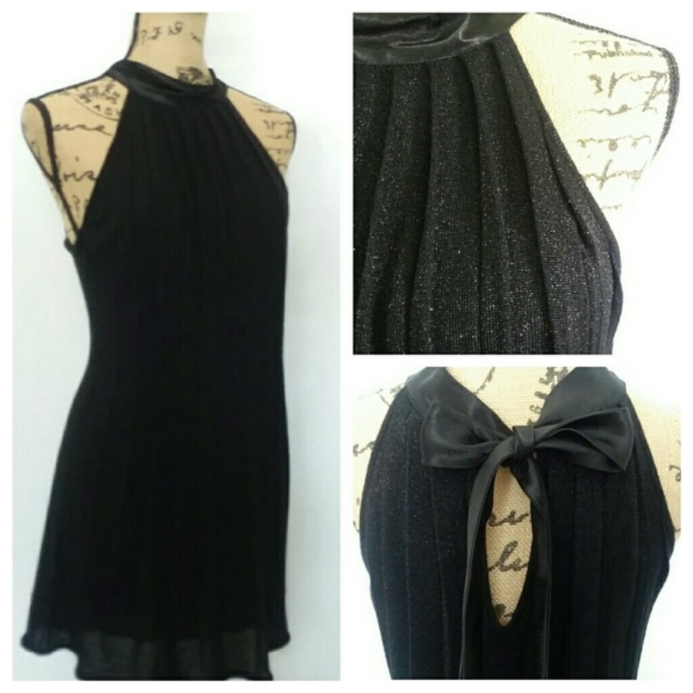 Black KNIT Dress | shimmery | tie back